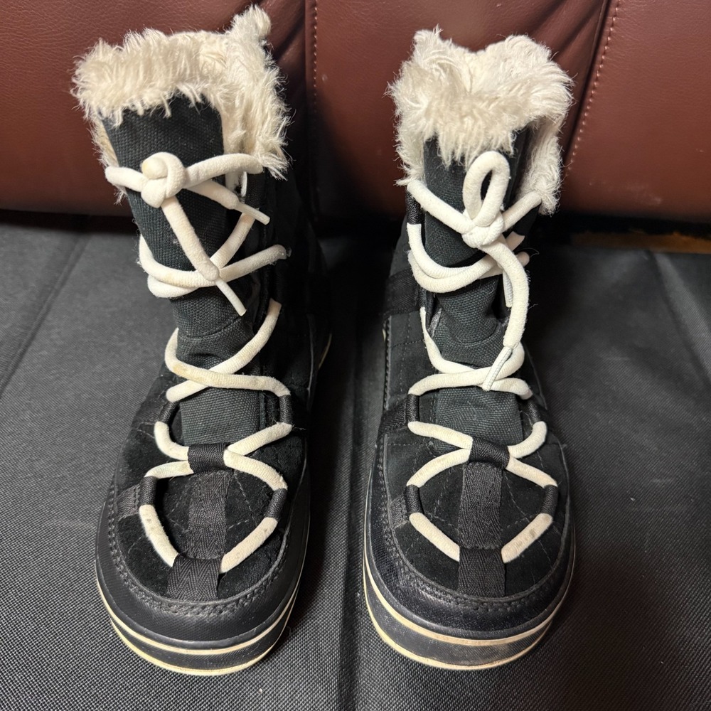 Sorel NL2079-010 Womens Waterproof Winter Snow Boots Black Faux Fur Size 5